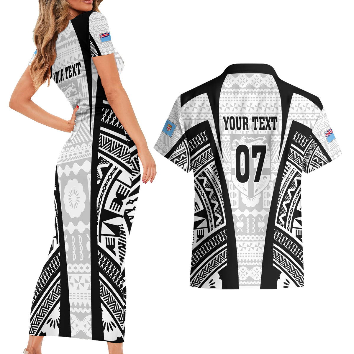 personalised-fiji-rugby-couples-matching-short-sleeve-bodycon-dress-and-hawaiian-shirt-2023-world-cup-history-makers-white-ver