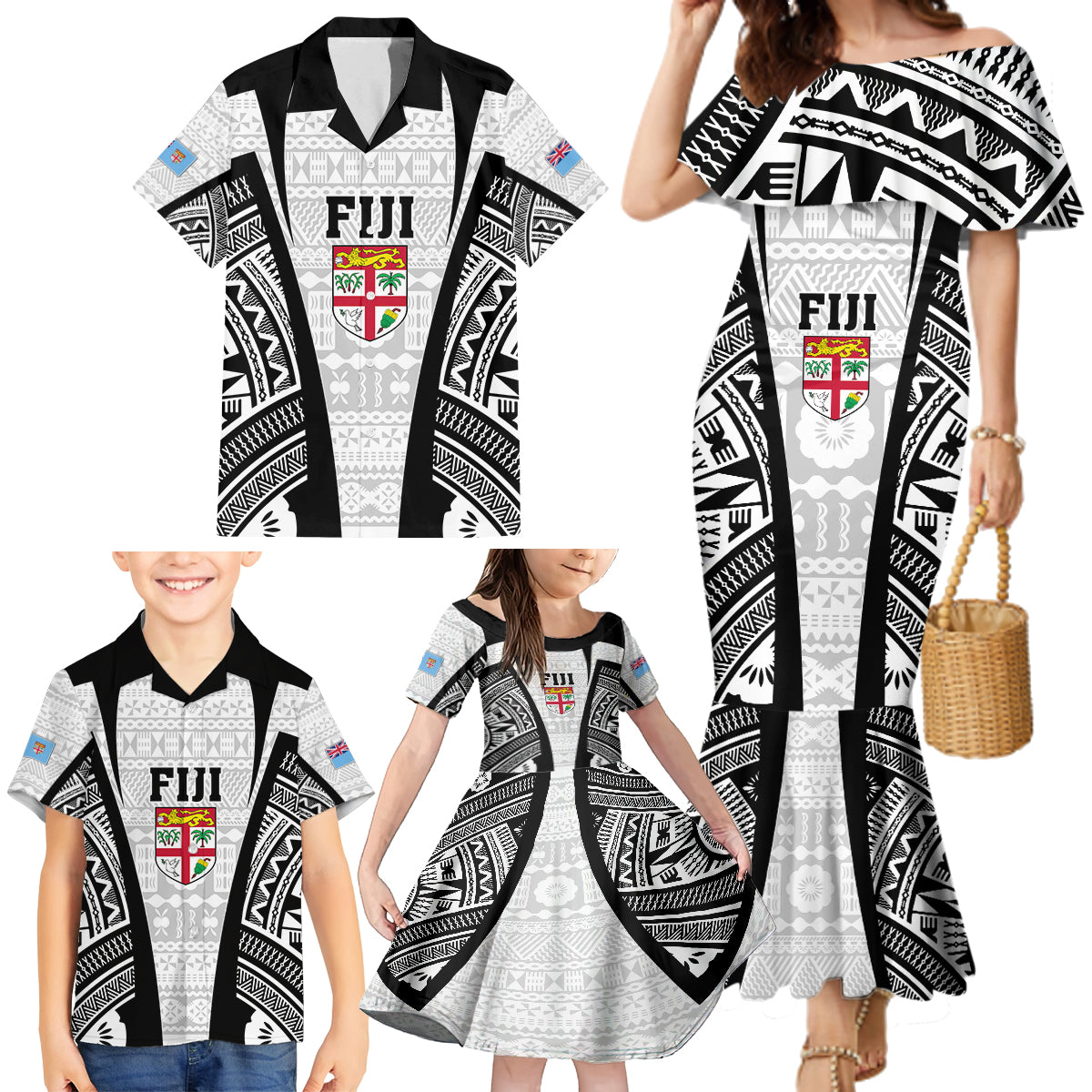 personalised-fiji-rugby-family-matching-mermaid-dress-and-hawaiian-shirt-2023-world-cup-history-makers-white-ver