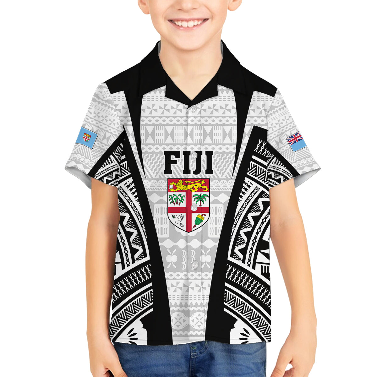 personalised-fiji-rugby-family-matching-off-shoulder-short-dress-and-hawaiian-shirt-2023-world-cup-history-makers-white-ver