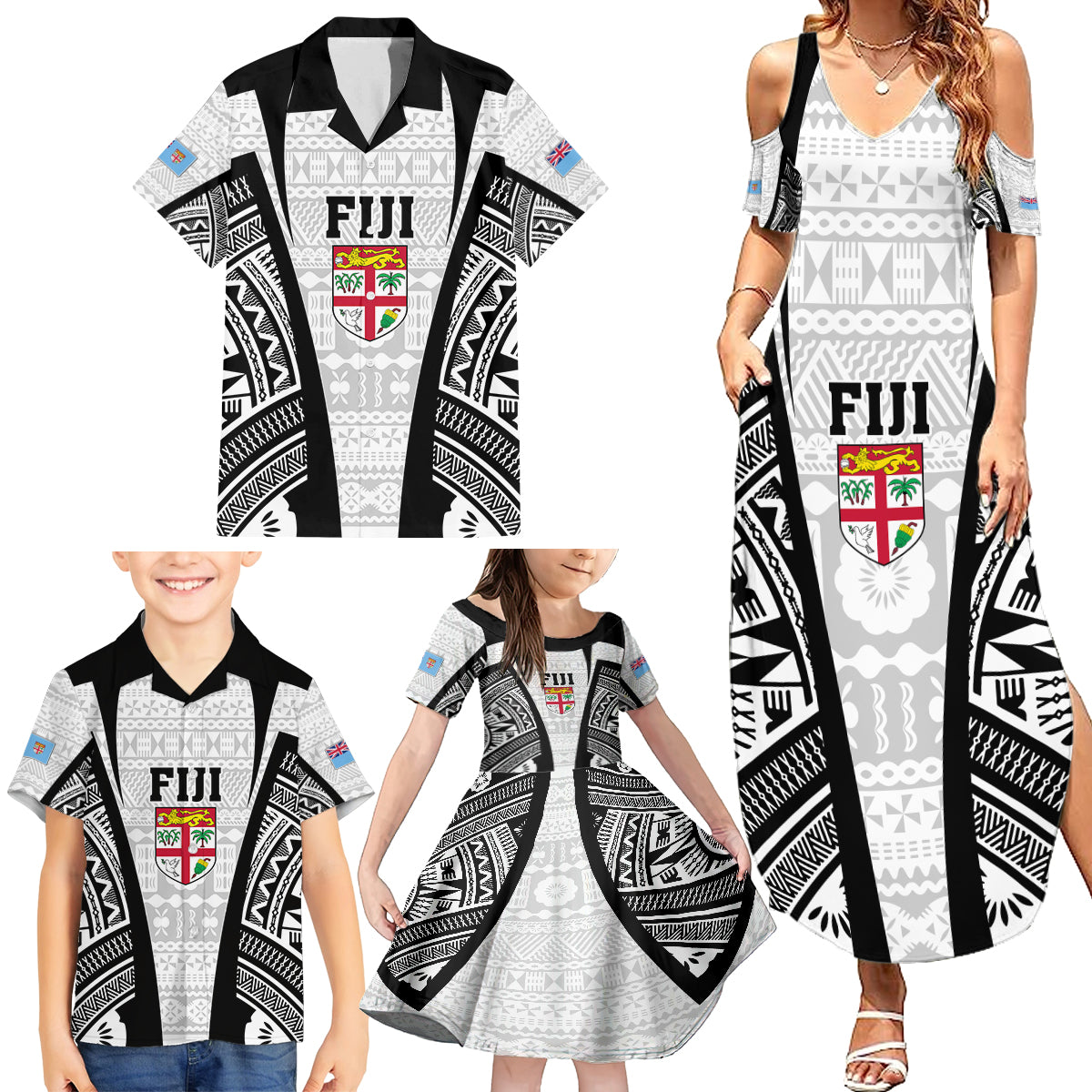 personalised-fiji-rugby-family-matching-summer-maxi-dress-and-hawaiian-shirt-2023-world-cup-history-makers-white-ver