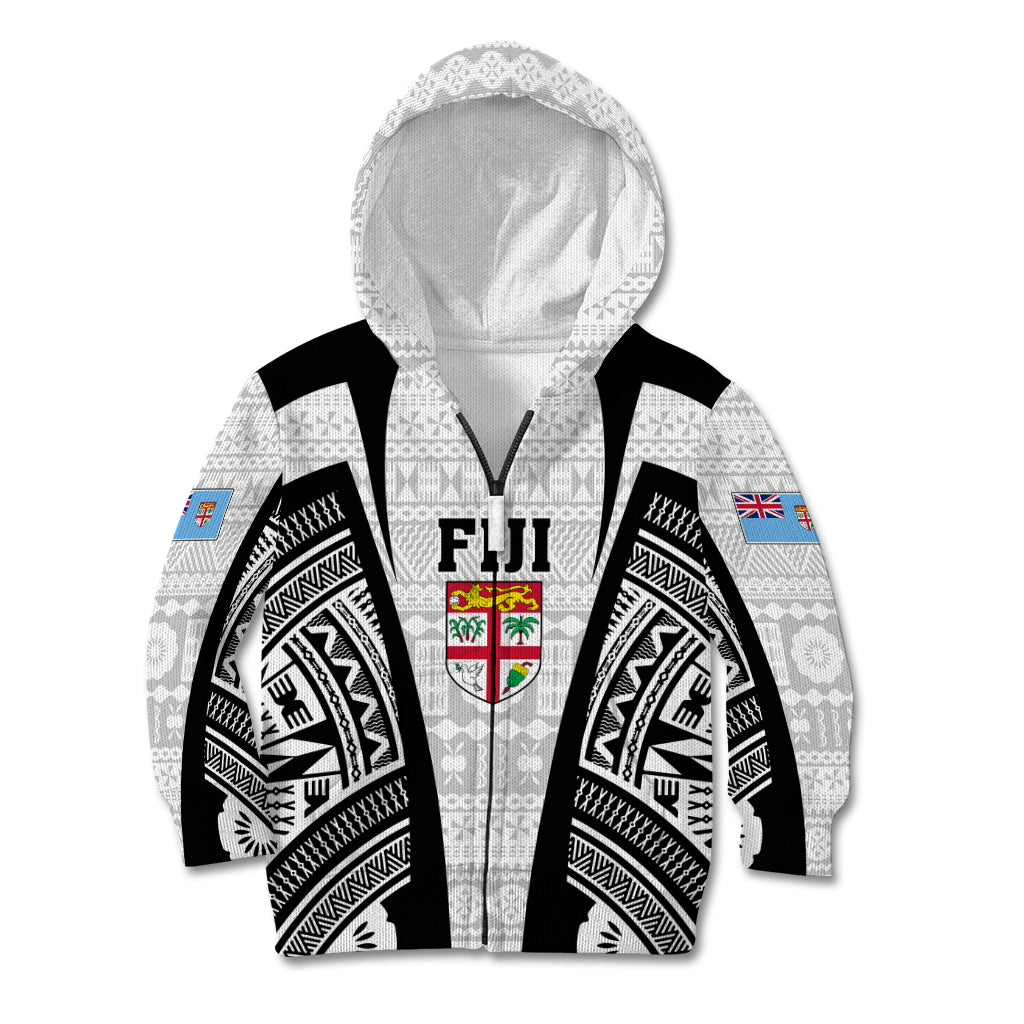 Personalised Fiji Rugby Kid Hoodie 2023 World Cup History Makers - White Ver LT7 Zip Hoodie White - Polynesian Pride