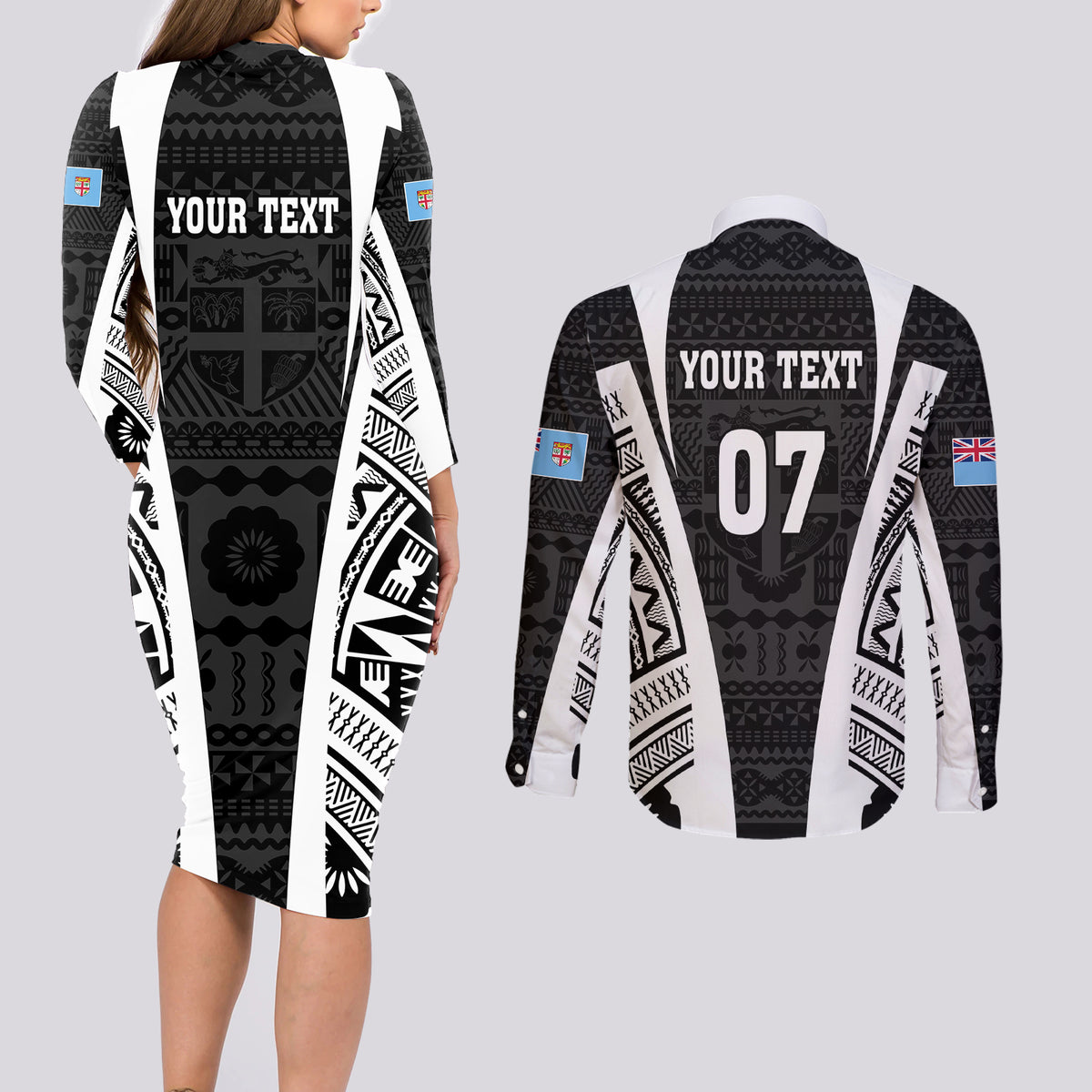 personalised-fiji-rugby-couples-matching-long-sleeve-bodycon-dress-and-long-sleeve-button-shirts-2023-world-cup-history-makers-black-ver