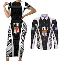 personalised-fiji-rugby-couples-matching-short-sleeve-bodycon-dress-and-long-sleeve-button-shirts-2023-world-cup-history-makers-black-ver