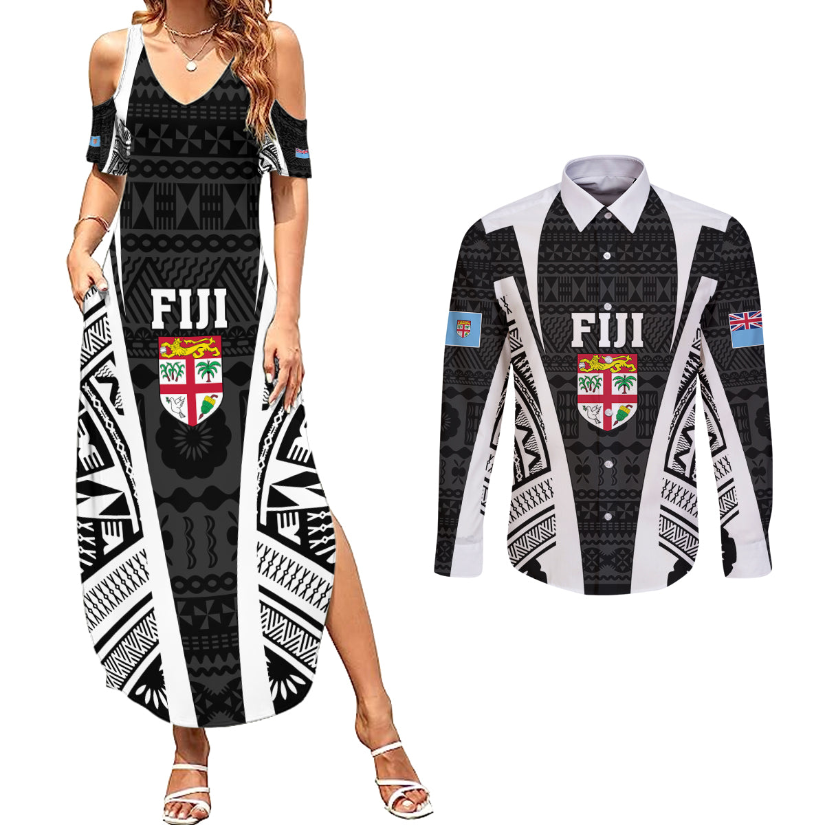 personalised-fiji-rugby-couples-matching-summer-maxi-dress-and-long-sleeve-button-shirts-2023-world-cup-history-makers-black-ver