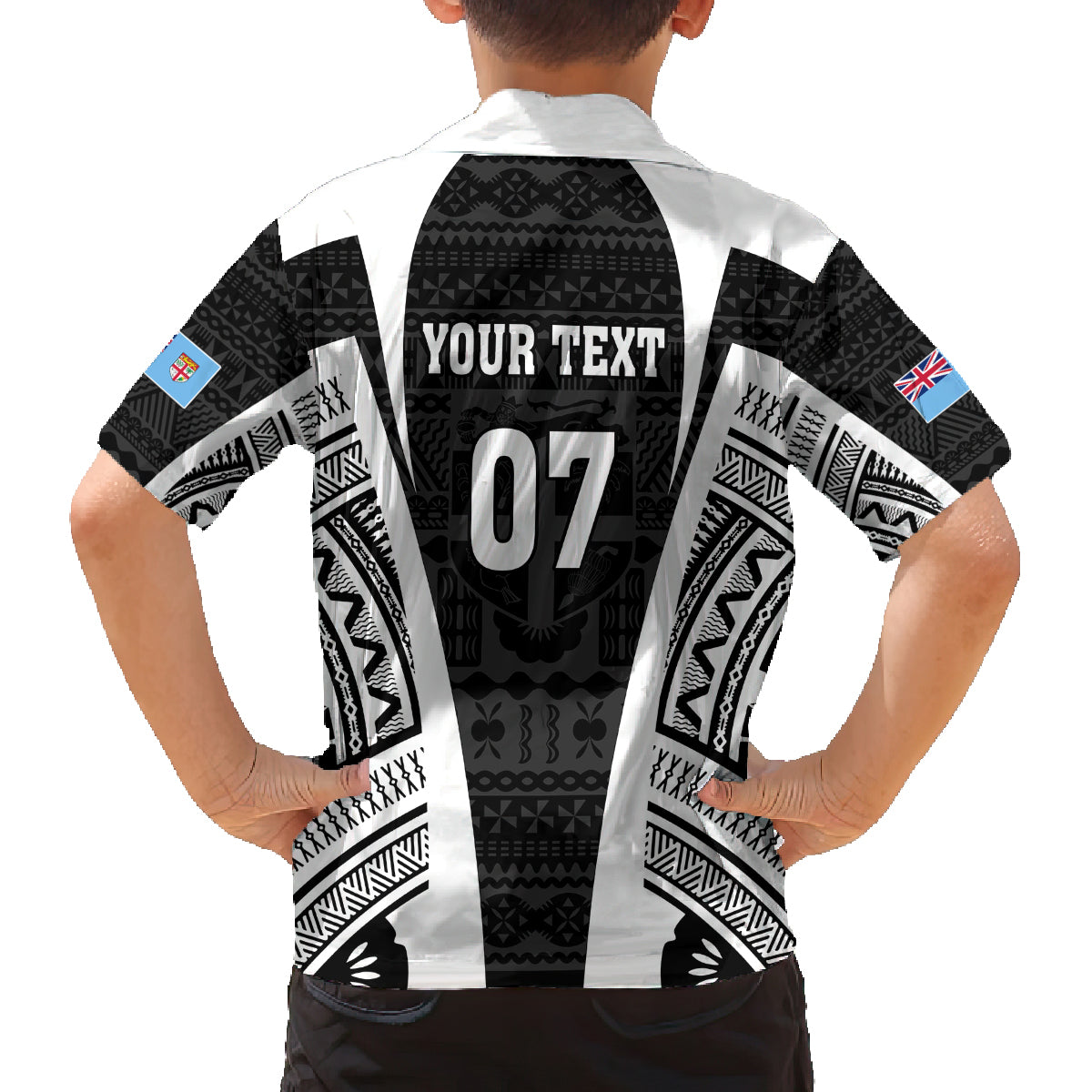 personalised-fiji-rugby-family-matching-off-shoulder-maxi-dress-and-hawaiian-shirt-2023-world-cup-history-makers-black-ver