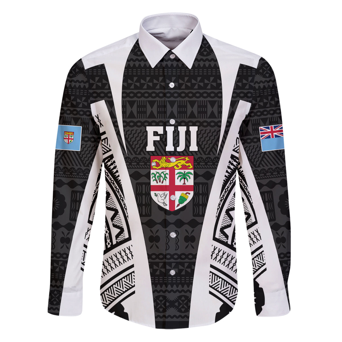 Personalised Fiji Rugby Family Matching Puletasi Dress and Hawaiian Shirt 2023 World Cup History Makers - Black Ver LT7 Dad's Shirt - Long Sleeve Black - Polynesian Pride