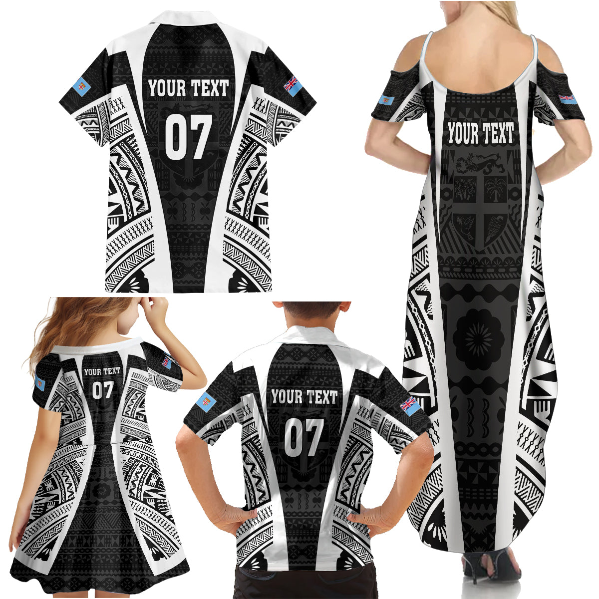 personalised-fiji-rugby-family-matching-summer-maxi-dress-and-hawaiian-shirt-2023-world-cup-history-makers-black-ver