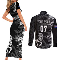 personalised-new-zealand-rugby-couples-matching-short-sleeve-bodycon-dress-and-long-sleeve-button-shirts-silver-fern-basic-2023-world-cup