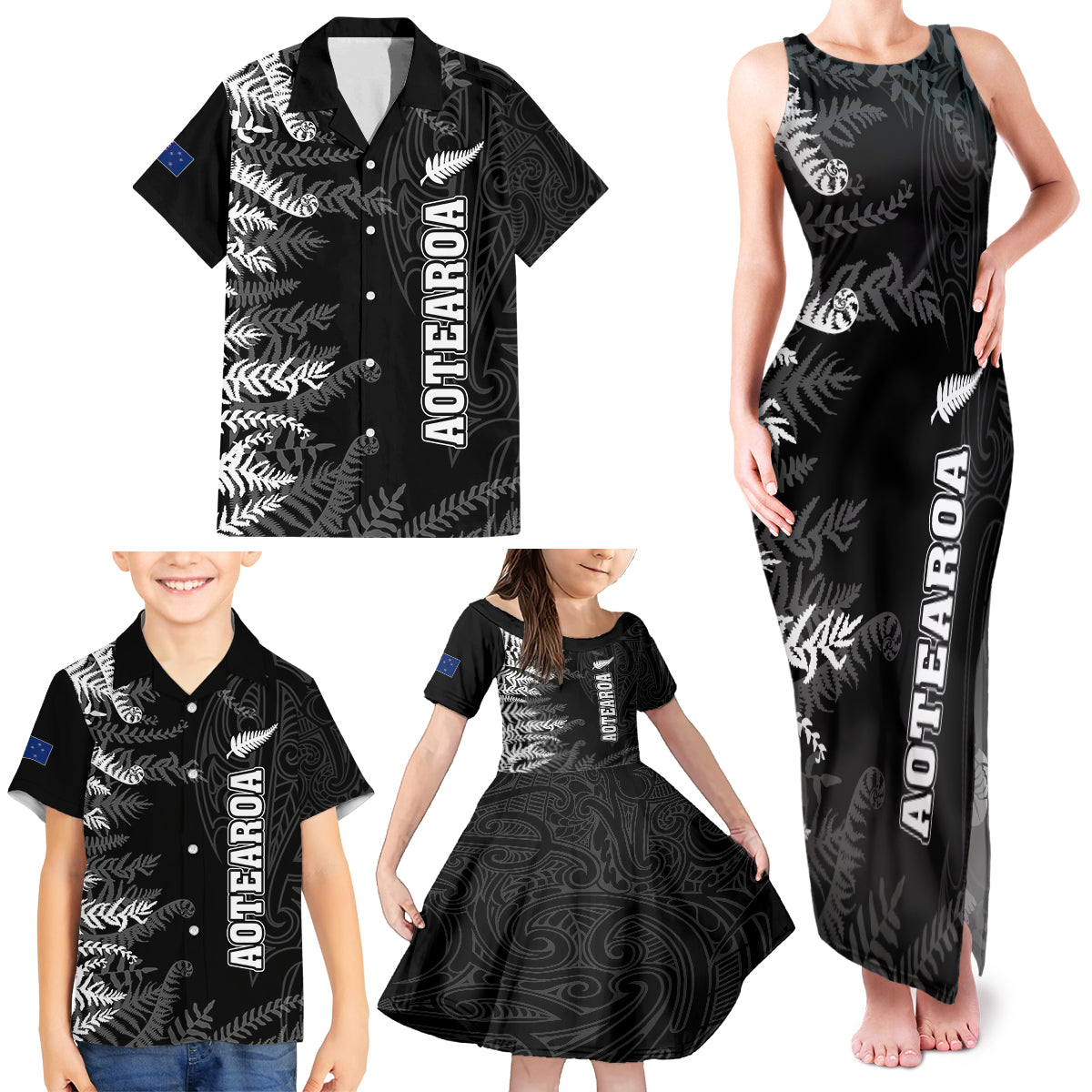 personalised-new-zealand-rugby-family-matching-tank-maxi-dress-and-hawaiian-shirt-silver-fern-basic-2023-world-cup