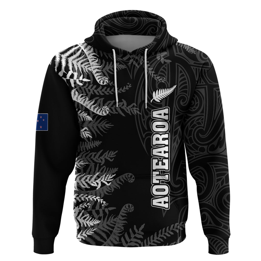 Personalised New Zealand Rugby Hoodie Silver Fern Basic 2023 World Cup LT7 Black - Polynesian Pride