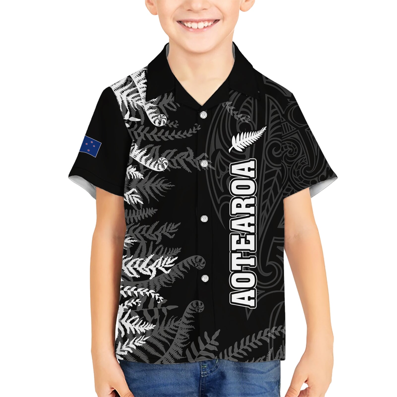 personalised-new-zealand-rugby-kid-hawaiian-shirt-silver-fern-basic-2023-world-cup