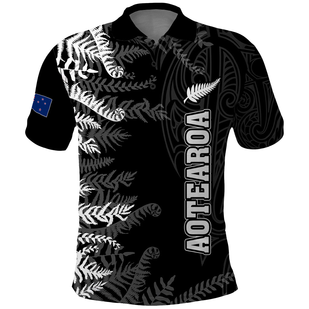 Personalised New Zealand Rugby Polo Shirt Silver Fern Basic 2023 World Cup LT7 Black - Polynesian Pride