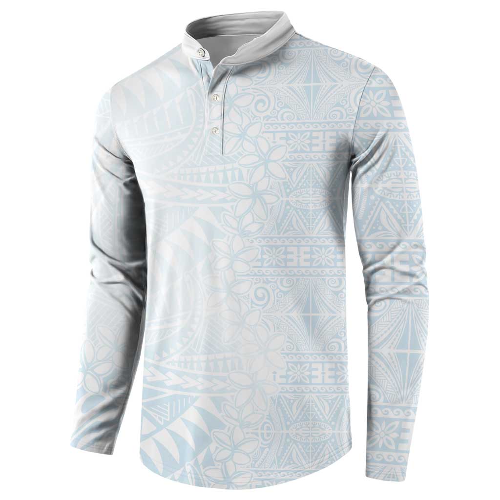 White Sunday Button Sweatshirt Plumeria Tatau Mix Tapa LT7 - Polynesian Pride