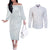 White Sunday Couples Matching Off The Shoulder Long Sleeve Dress and Long Sleeve Button Shirt Plumeria Tatau Mix Tapa