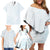 White Sunday Family Matching Off Shoulder Short Dress and Hawaiian Shirt Plumeria Tatau Mix Tapa