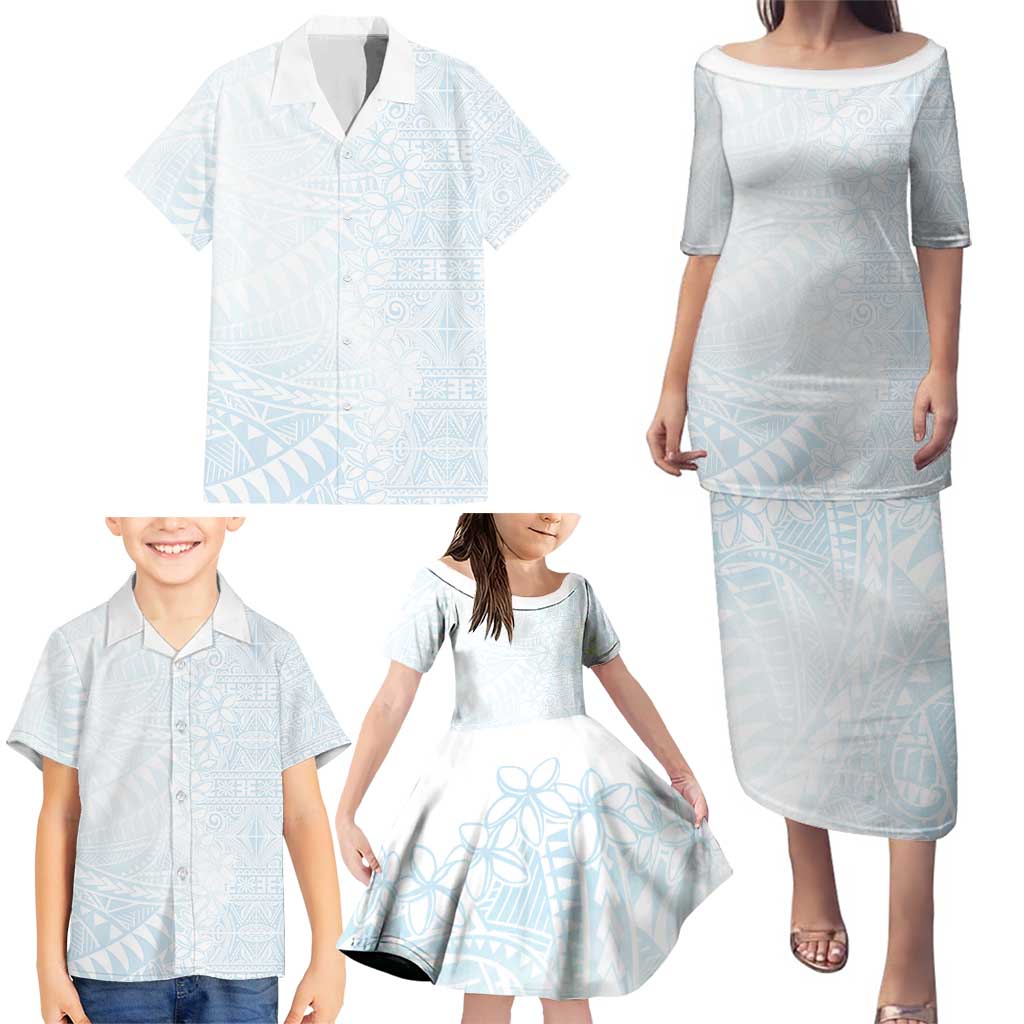 White Sunday Family Matching Puletasi and Hawaiian Shirt Plumeria Tatau Mix Tapa