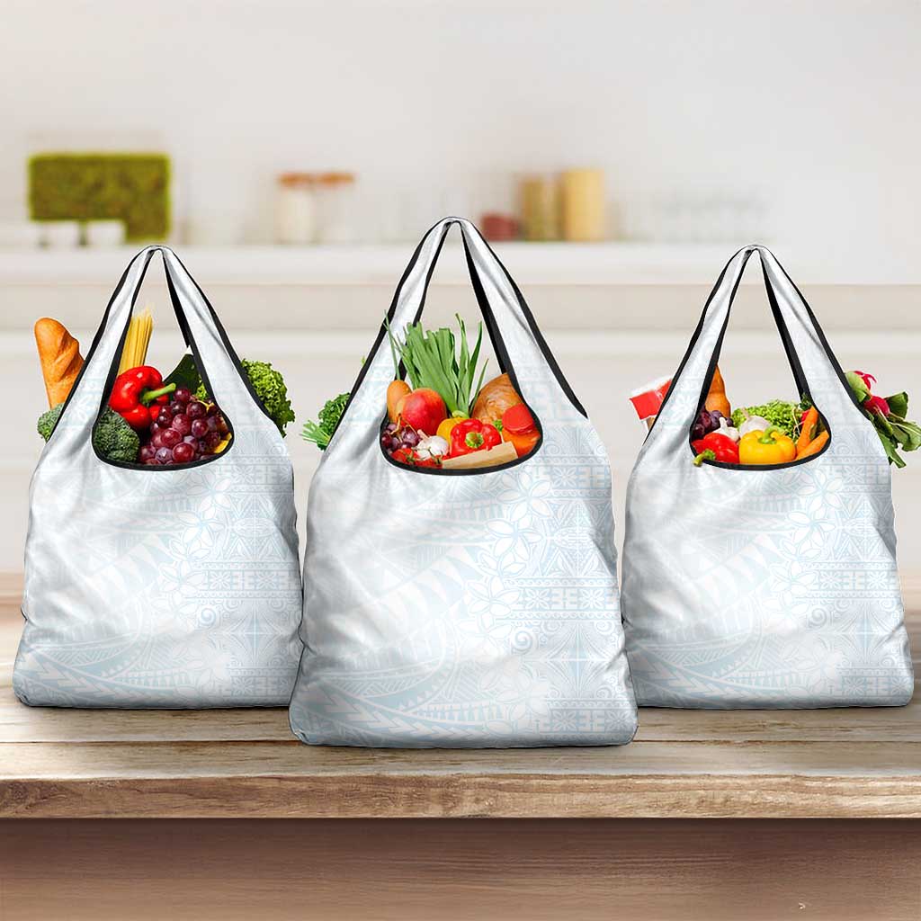 White Sunday Grocery Bag Plumeria Tatau Mix Tapa LT7 3-pack One Size White - Polynesian Pride