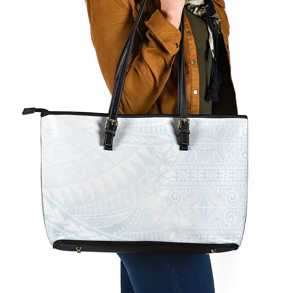 White Sunday Leather Tote Bag Plumeria Tatau Mix Tapa LT7 - Polynesian Pride