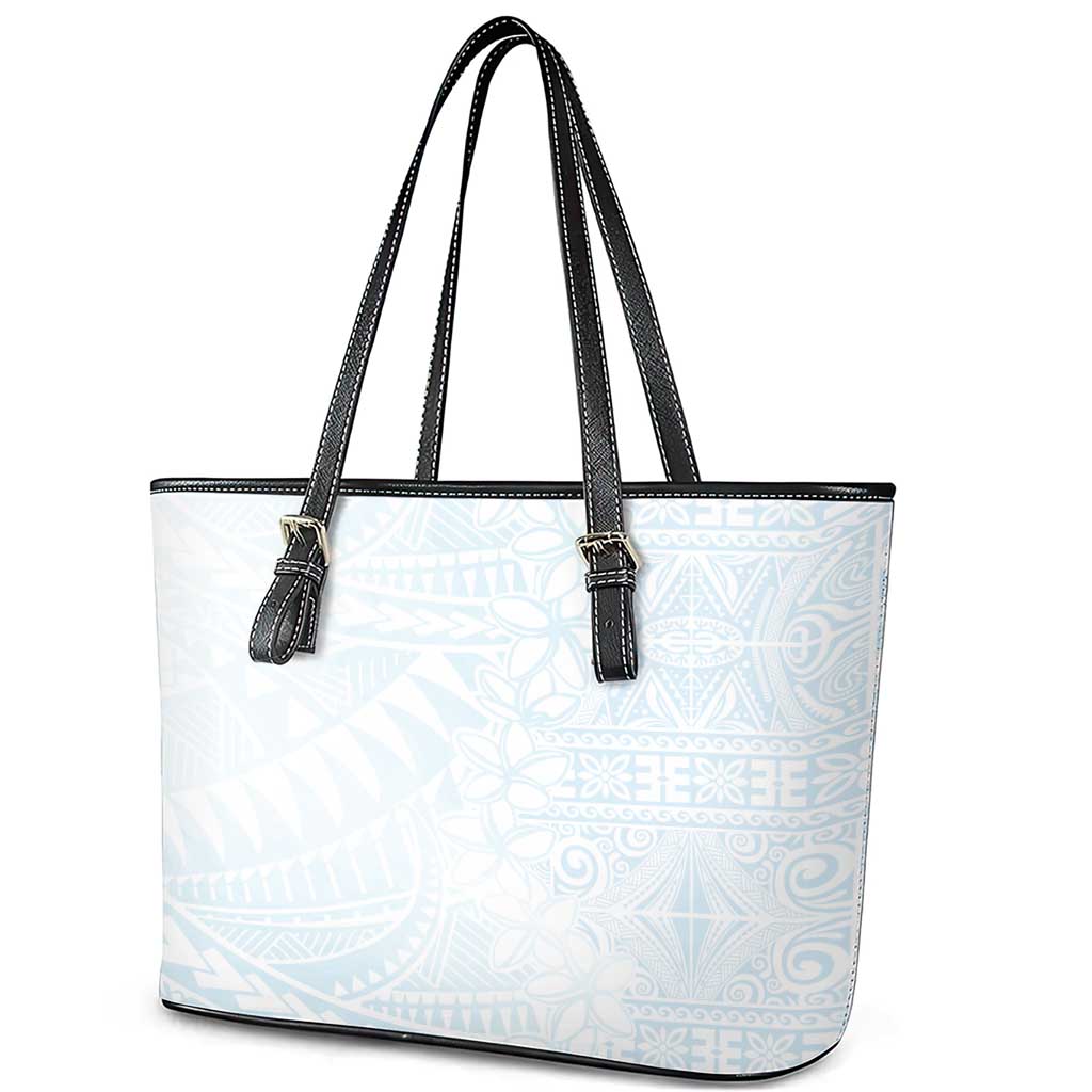 White Sunday Leather Tote Bag Plumeria Tatau Mix Tapa LT7 - Polynesian Pride