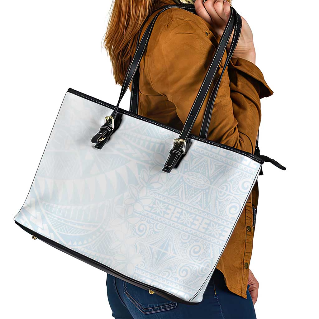 White Sunday Leather Tote Bag Plumeria Tatau Mix Tapa LT7 - Polynesian Pride