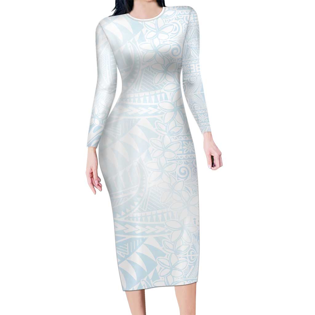 White Sunday Long Sleeve Bodycon Dress Plumeria Tatau Mix Tapa