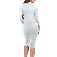 White Sunday Long Sleeve Bodycon Dress Plumeria Tatau Mix Tapa