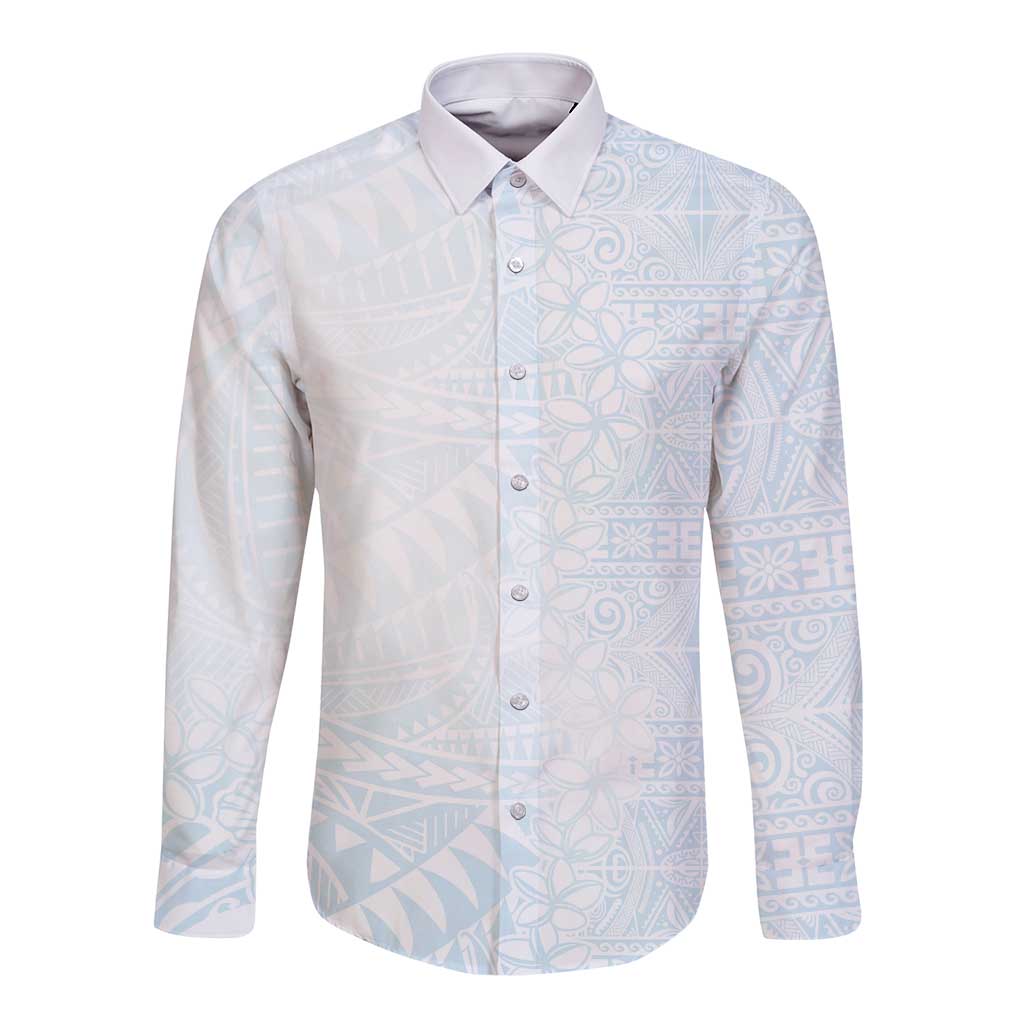 White Sunday Long Sleeve Button Shirt Plumeria Tatau Mix Tapa