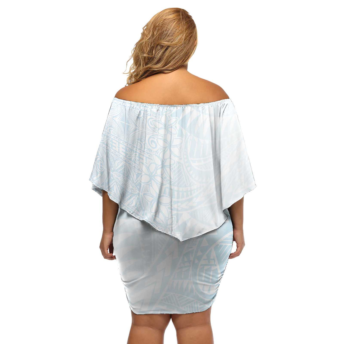 White Sunday Off Shoulder Short Dress Plumeria Tatau Mix Tapa LT7 - Polynesian Pride