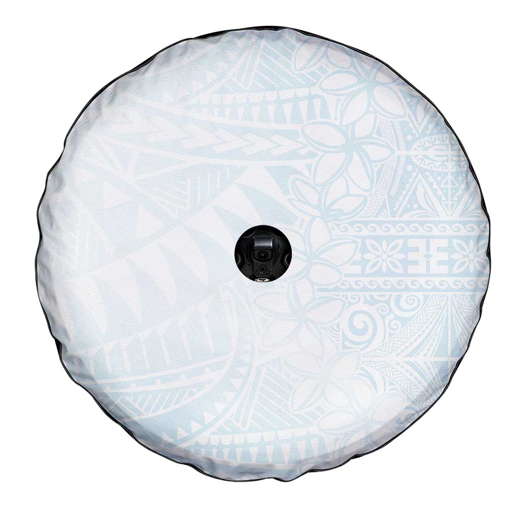 White Sunday Spare Tire Cover Plumeria Tatau Mix Tapa LT7 - Polynesian Pride