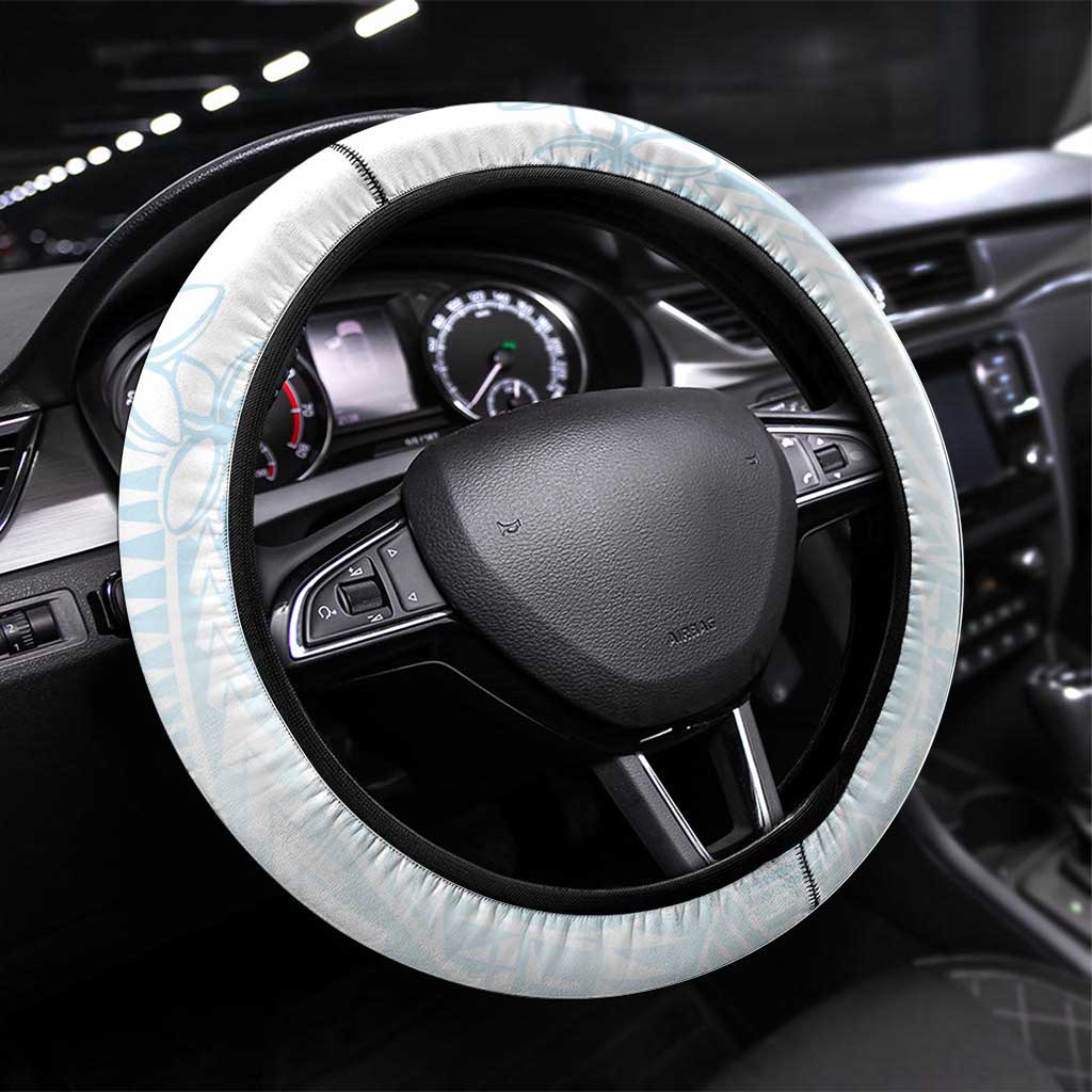 White Sunday Steering Wheel Cover Plumeria Tatau Mix Tapa LT7 Universal Fit White - Polynesian Pride