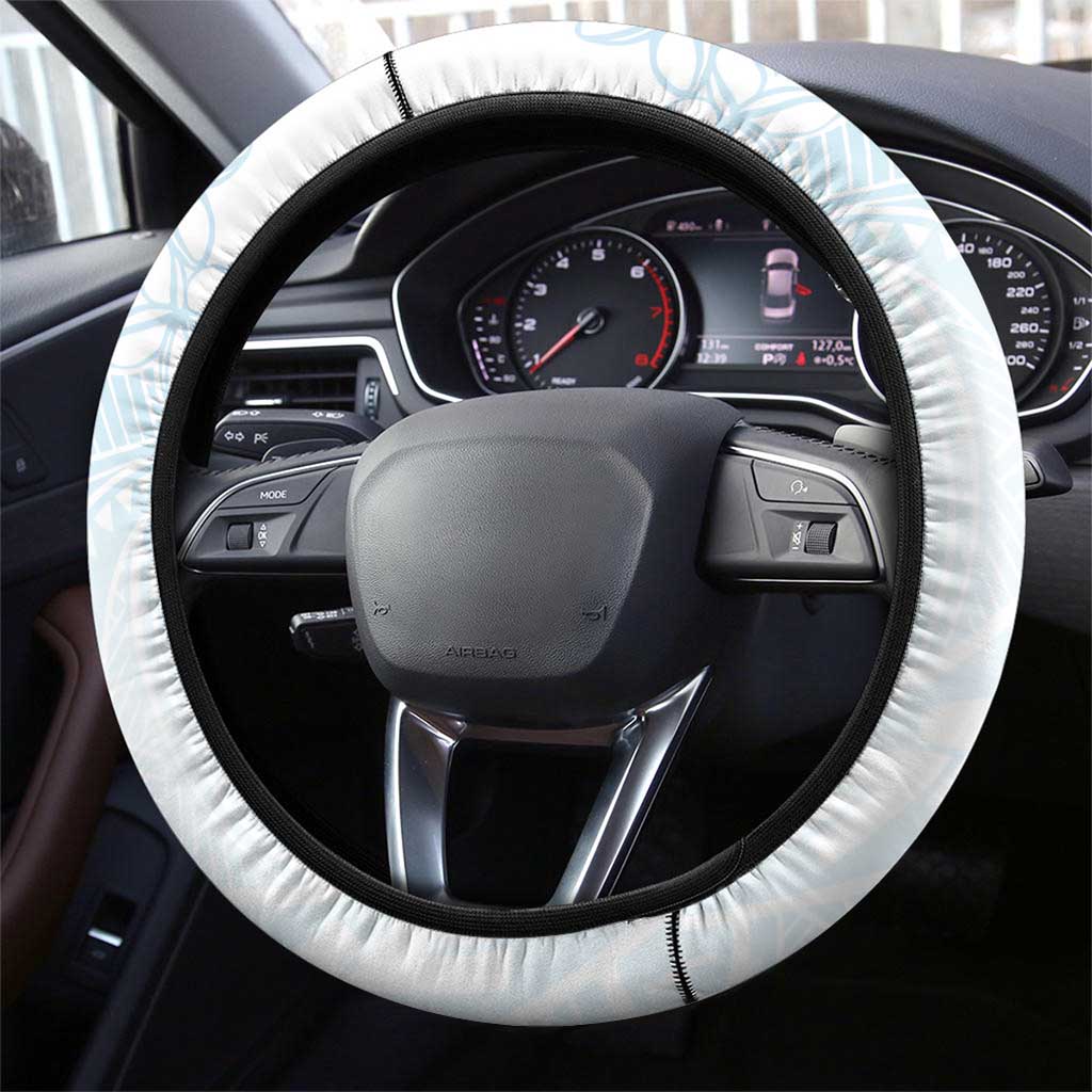 White Sunday Steering Wheel Cover Plumeria Tatau Mix Tapa LT7 - Polynesian Pride