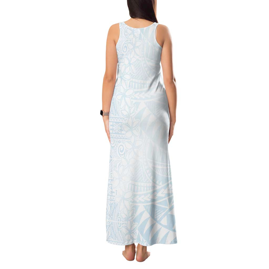 White Sunday Tank Maxi Dress Plumeria Tatau Mix Tapa LT7 - Polynesian Pride