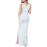 White Sunday Tank Maxi Dress Plumeria Tatau Mix Tapa LT7 - Polynesian Pride