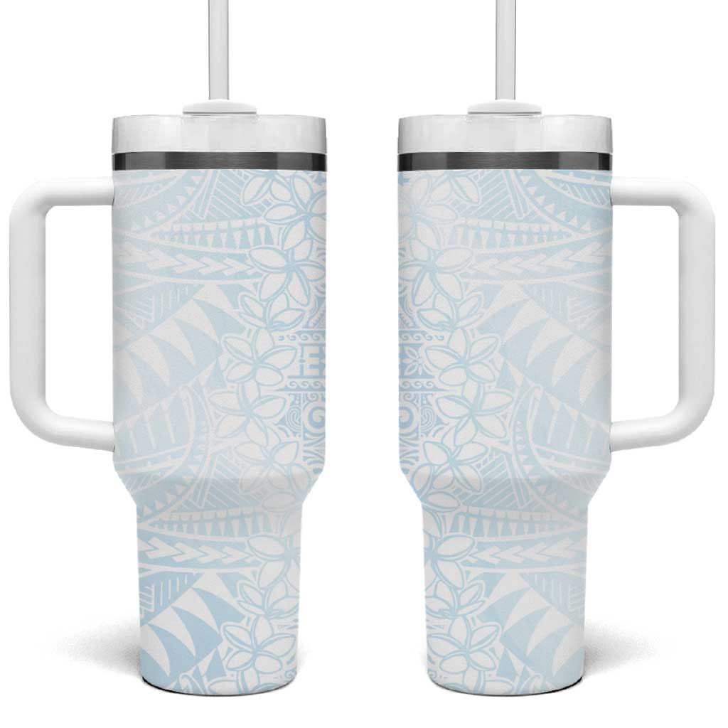 White Sunday Tumbler With Handle Plumeria Tatau Mix Tapa LT7 One Size: 40 oz White - Polynesian Pride