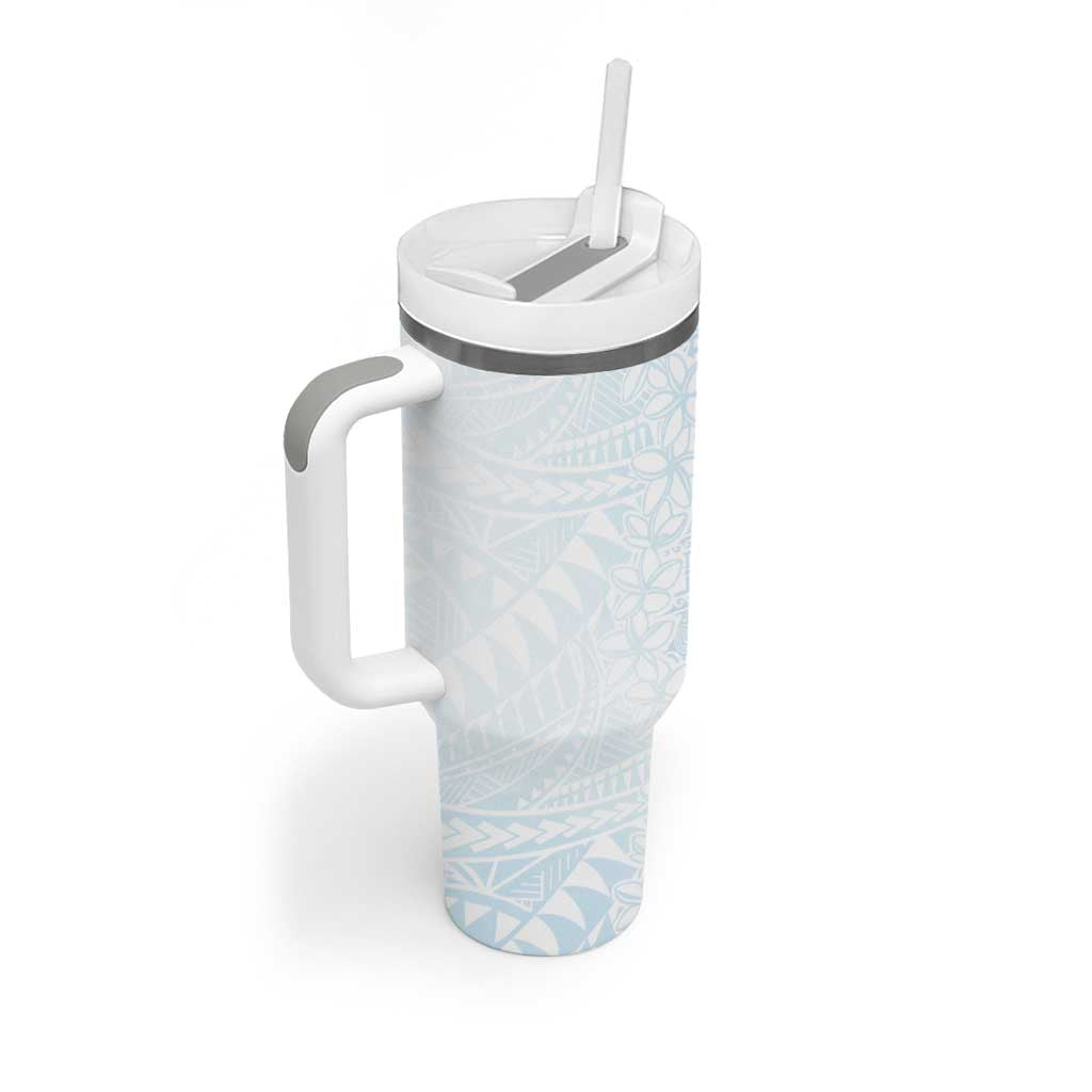 White Sunday Tumbler With Handle Plumeria Tatau Mix Tapa LT7 - Polynesian Pride