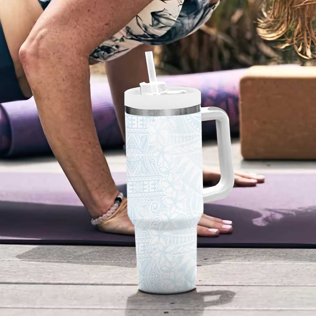 White Sunday Tumbler With Handle Plumeria Tatau Mix Tapa LT7 - Polynesian Pride
