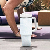 White Sunday Tumbler With Handle Plumeria Tatau Mix Tapa LT7 - Polynesian Pride