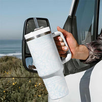 White Sunday Tumbler With Handle Plumeria Tatau Mix Tapa LT7 - Polynesian Pride