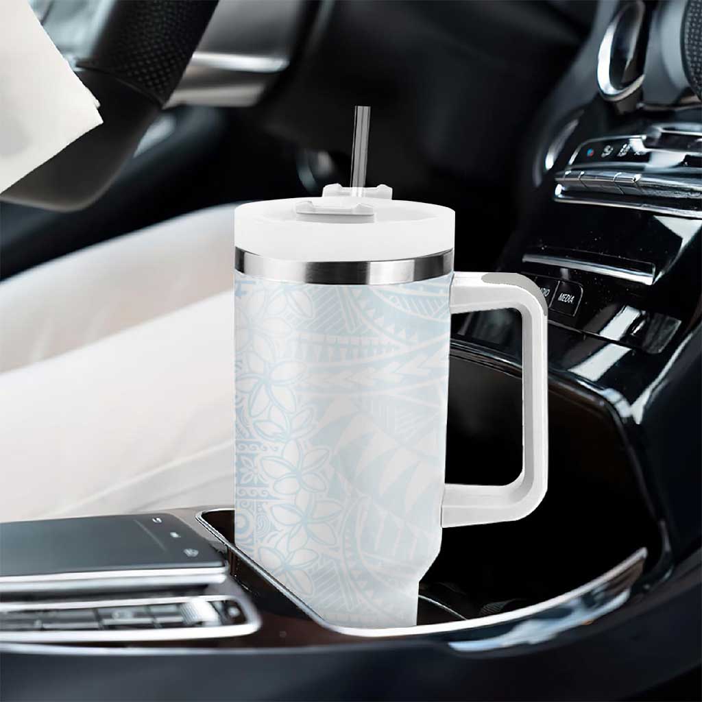 White Sunday Tumbler With Handle Plumeria Tatau Mix Tapa LT7 - Polynesian Pride