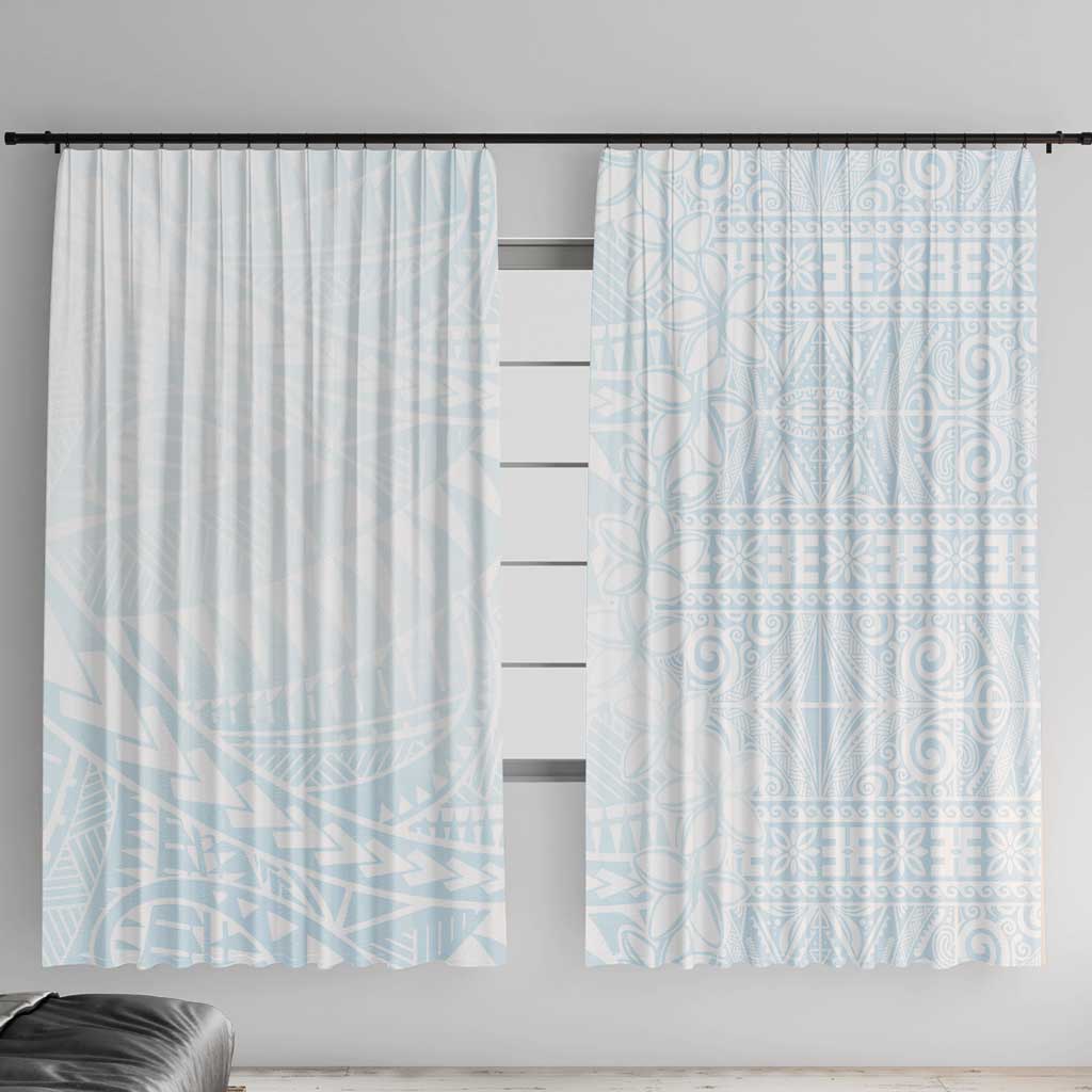 White Sunday Window Curtain Plumeria Tatau Mix Tapa LT7 With Hooks White - Polynesian Pride
