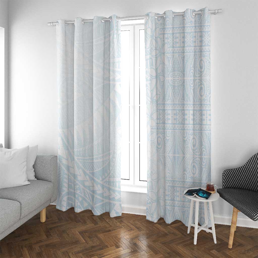 White Sunday Window Curtain Plumeria Tatau Mix Tapa LT7 With Grommets White - Polynesian Pride