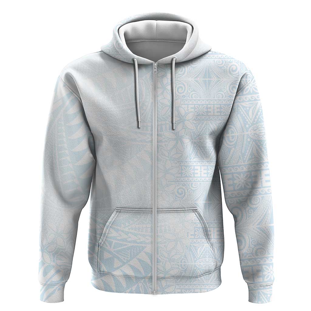 White Sunday Zip Hoodie Plumeria Tatau Mix Tapa