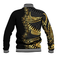 Polynesia Baseball Jacket Black & Gold Fancy Plumeria LT7 - Polynesian Pride