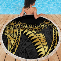 Polynesia Beach Blanket Black & Gold Fancy Plumeria LT7 - Polynesian Pride