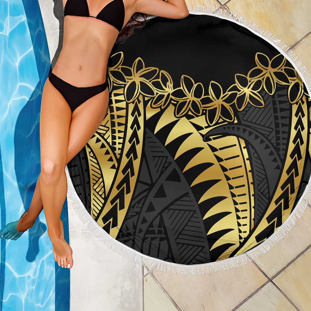 Polynesia Beach Blanket Black & Gold Fancy Plumeria LT7 - Polynesian Pride