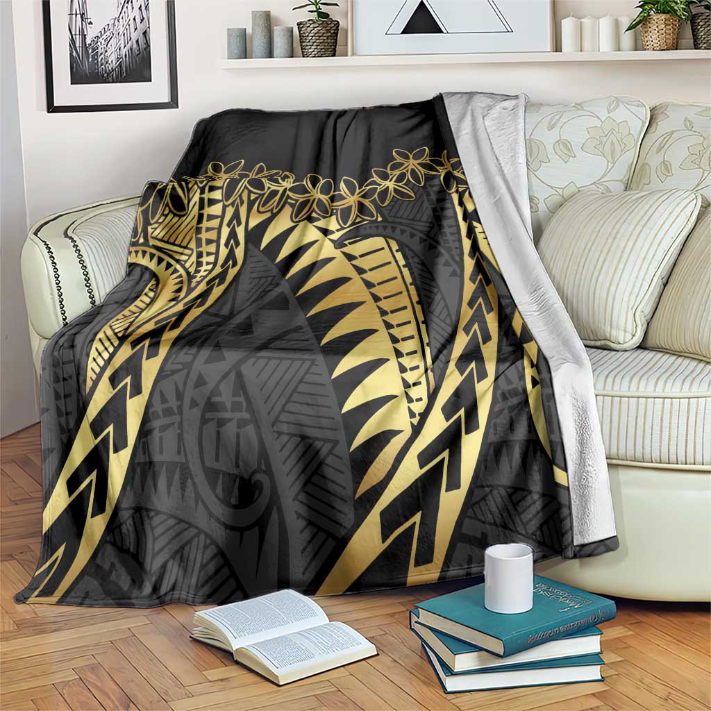 Polynesia Blanket Black & Gold Fancy Plumeria