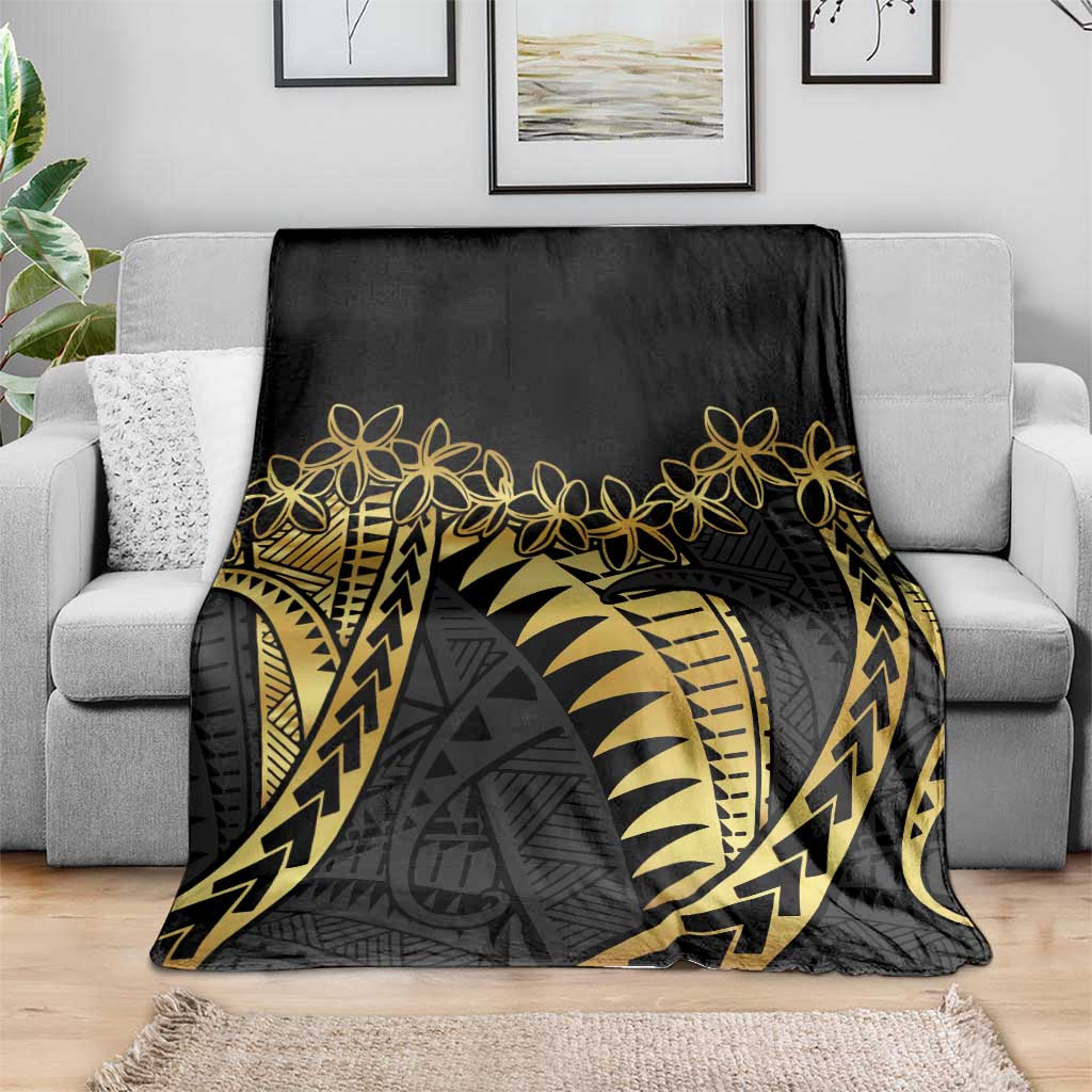 Polynesia Blanket Black & Gold Fancy Plumeria LT7 - Polynesian Pride
