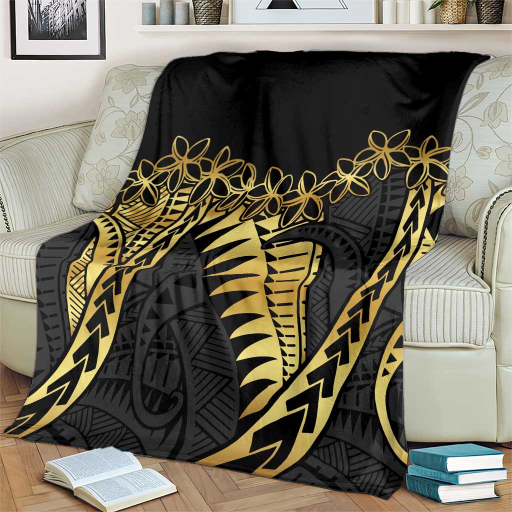 Polynesia Blanket Black & Gold Fancy Plumeria LT7 - Polynesian Pride