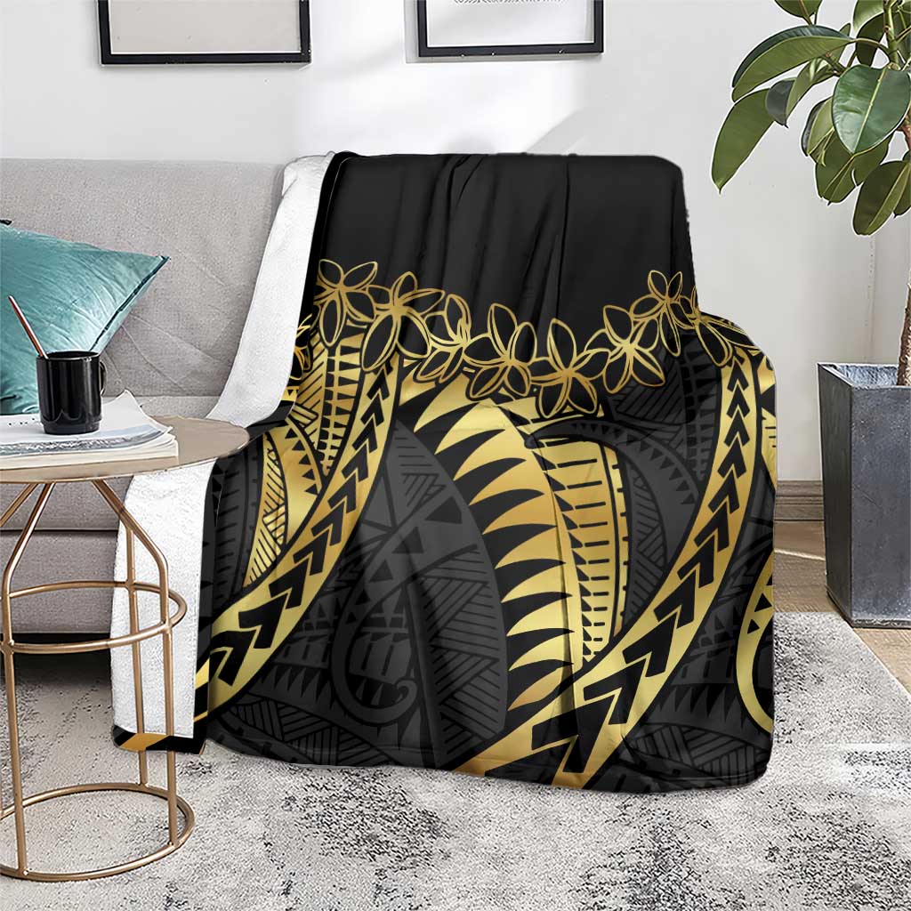 Polynesia Blanket Black & Gold Fancy Plumeria LT7 - Polynesian Pride