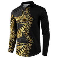 Polynesia Button Sweatshirt Black & Gold Fancy Plumeria LT7 - Polynesian Pride
